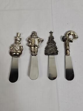 Wallace Stainless Steel Christmas Butter Cheese Spreader Knifes Lot Of 4